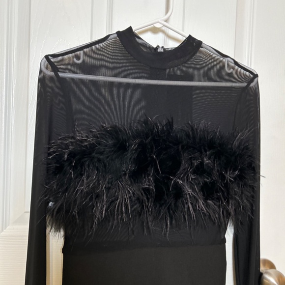 New Black Mesh and Feather Dress - Picture 2 of 4